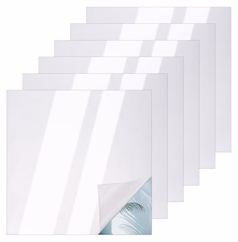 Set di 6 specchi acrilici quadrati, 20x20 cm, colore argento