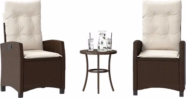 Set Bistrò 3 pz con Cuscini Marrone in Polyrattan 365226