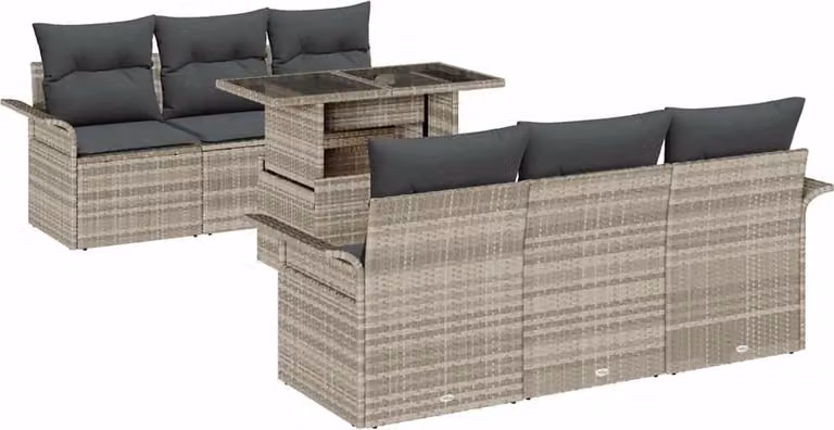 Set Divano da Giardino 7 pcs Grigio chiaro polyrattan