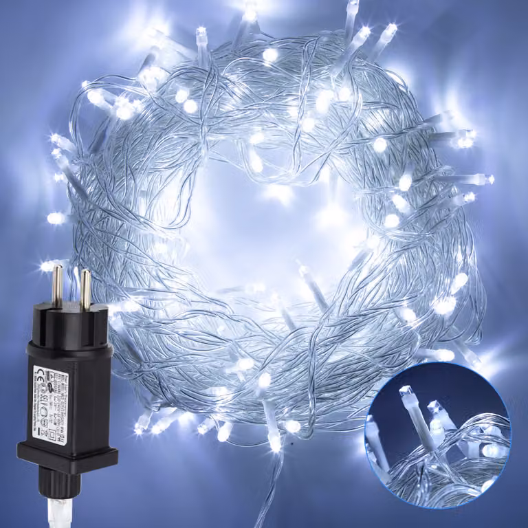 Jayseuw 10M 100 LED luci fiabesche 8 modalità di luce festa giardino potenza illuminazione interna Natale matrimonio decorazione bianco freddo