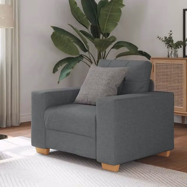 Poltrona relax moderna in tessuto grigio con braccioli per soggiorno o ufficio L: 100 cm, P: 78 cm, H: 80 cm
