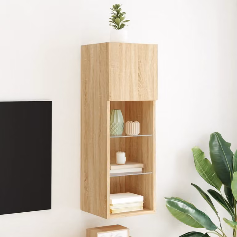 Mobile TV vidaXL con Luci LED in Rovere Sonoma, L/P/H: 30,5 x 30 x 90 cm