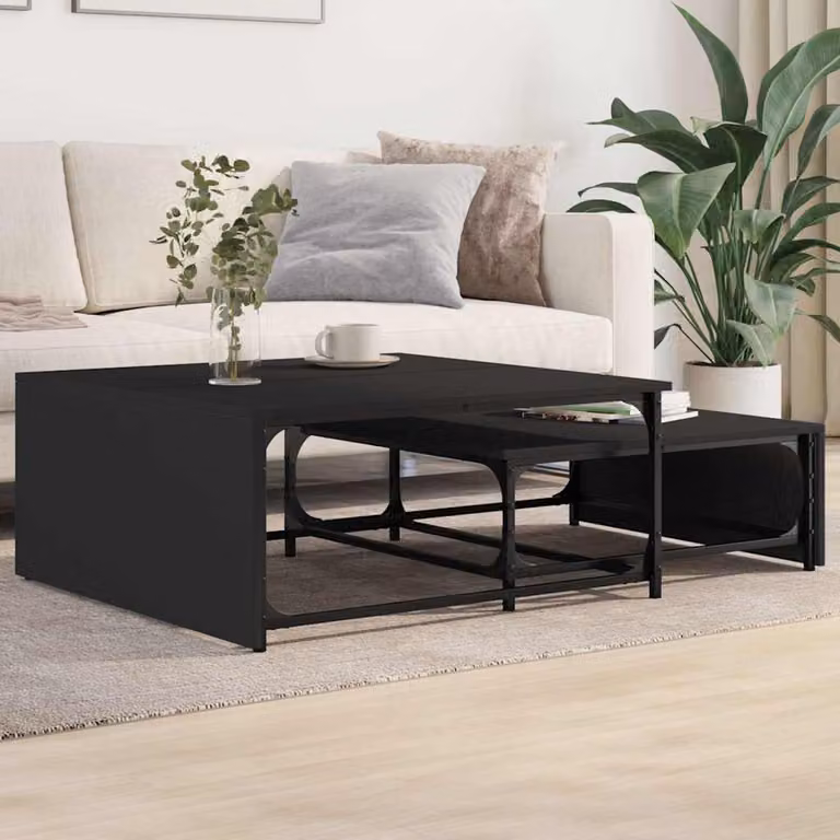 Set di 2 tavolini impilabili vidaXL in stile industriale in legno e metallo nero