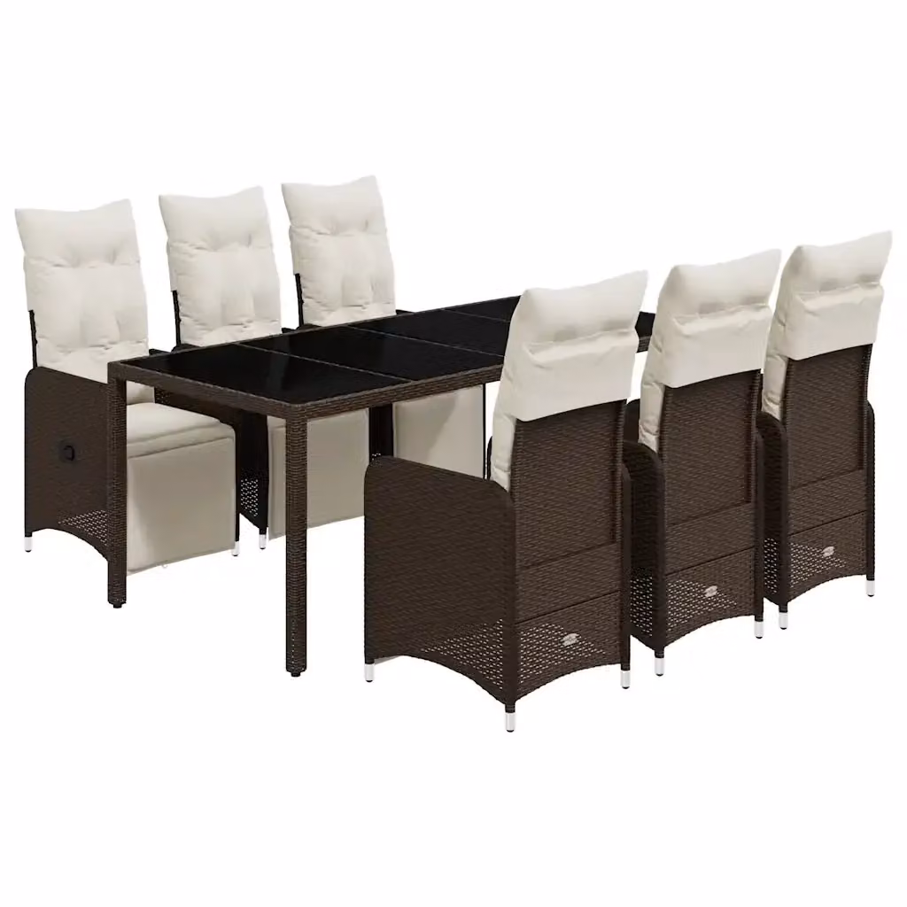 vidaXL Set Bistrò da Giardino 7 pz in Polyrattan Marrone con Cuscini e Piano in Vetro – 2