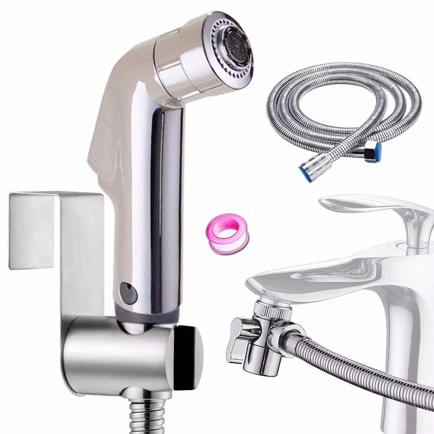 Set per bidet con doccetta manuale, dotato di deviatore a due vie e tubo flessibile da 1,5 metri