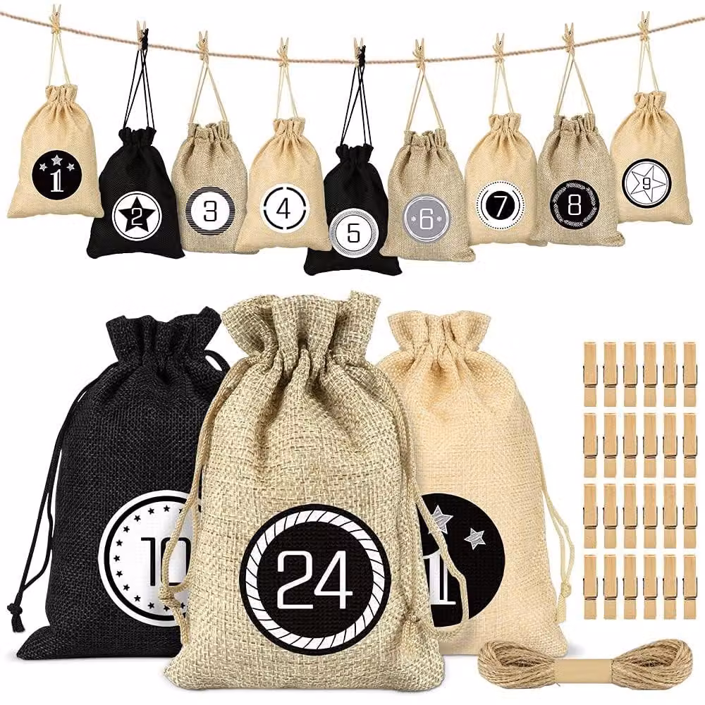 Omgoods - Calendario dell'Avvento con 24 sorprese, confezionato in una elegante sacca