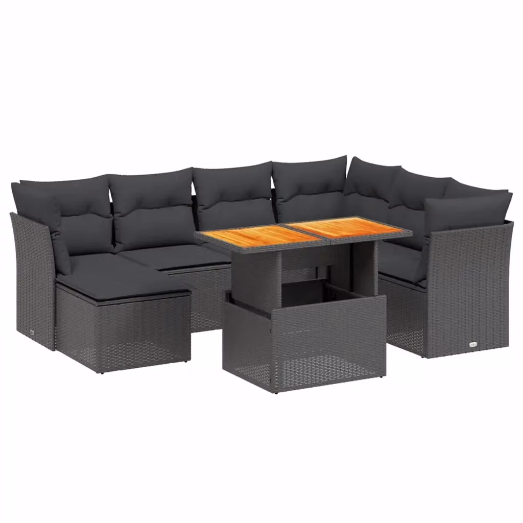 vidaXL Set Divani da Giardino a L in Polyrattan Nero con 8 Pezzi e Cuscini Imbottiti – 2