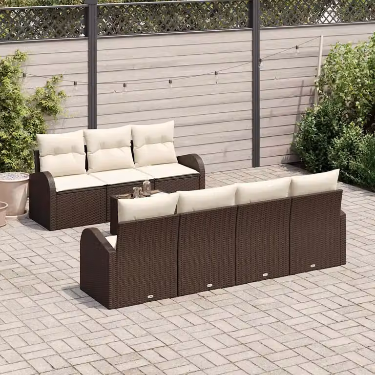 Set Divano da Giardino vidaXL 8 Pezzi a Forma di U con Tavolino, Colore Marrone e Beige