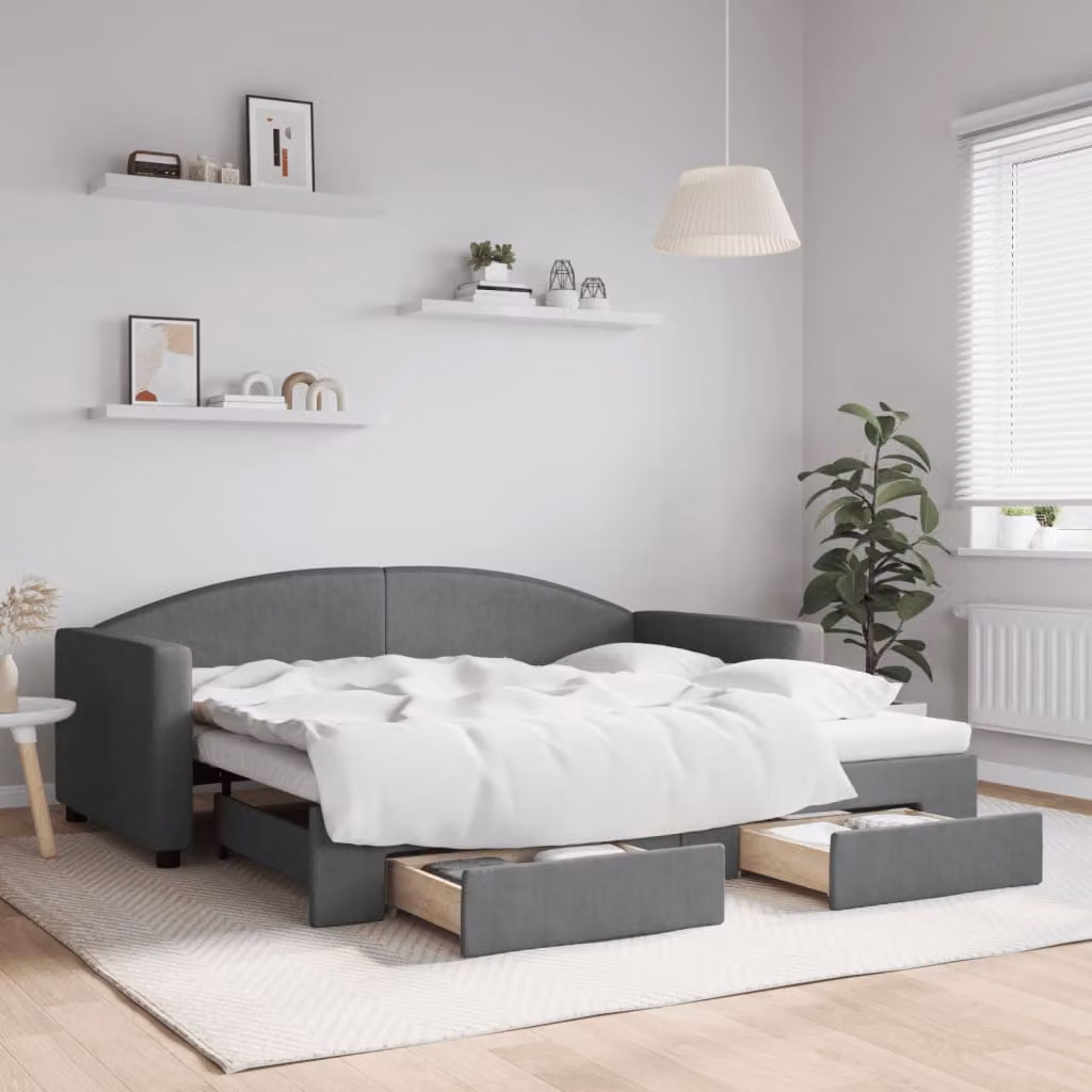 vidaXL Divano Letto Estraibile con Cassetti in Tessuto Grigio Moderno L/P/H: 90 x 190 cm