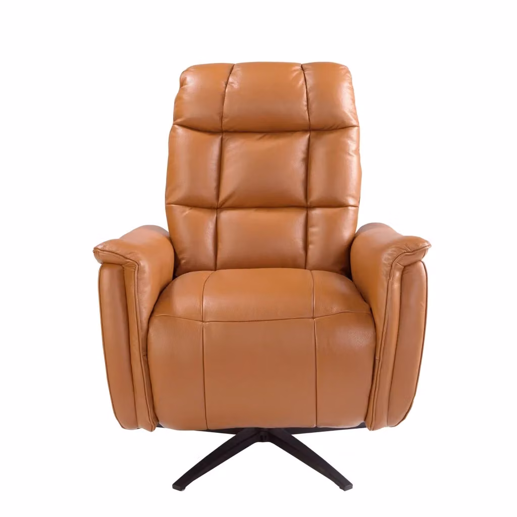 Poltrona relax girevole Angel Cerdá S.L. in pelle marrone con struttura in metallo e braccioli – 2