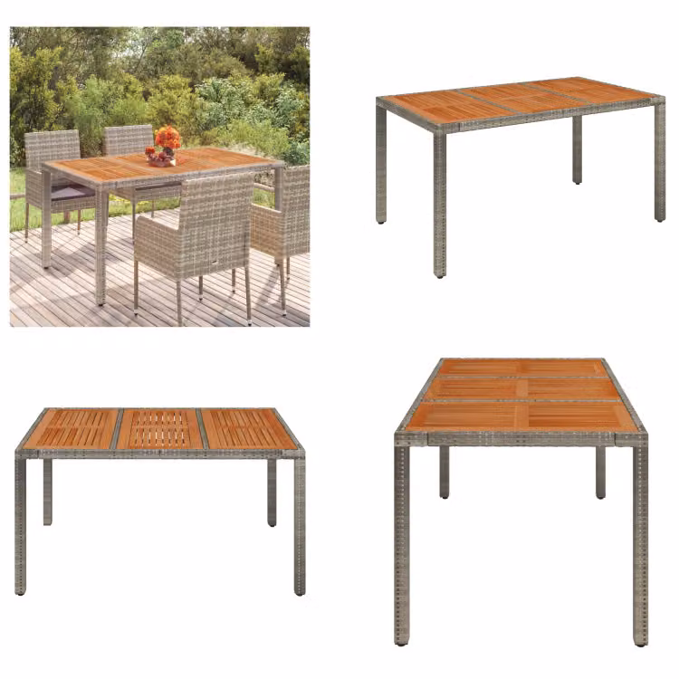 vidaXL Tavolo da giardino con piano in legno Grigio 150x90x75 cm Poly Rattan - Tavolo da giardino con piano in legno - Tavoli da giardino con piano in legno - Arredo giardino - Tavolo da pranzo