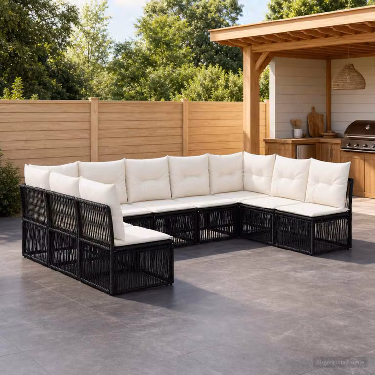Set Divano da Giardino vidaXL a Forma di L in Polyrattan Nero con Cuscini Imbottiti e Rivestimenti Rimovibili