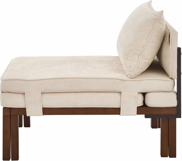 Divano Letto Pieghevole 2 in 1 con Funzione Letto, Porta USB/Type-C, Poltrona Singola Estendibile con Cuscino, Beige