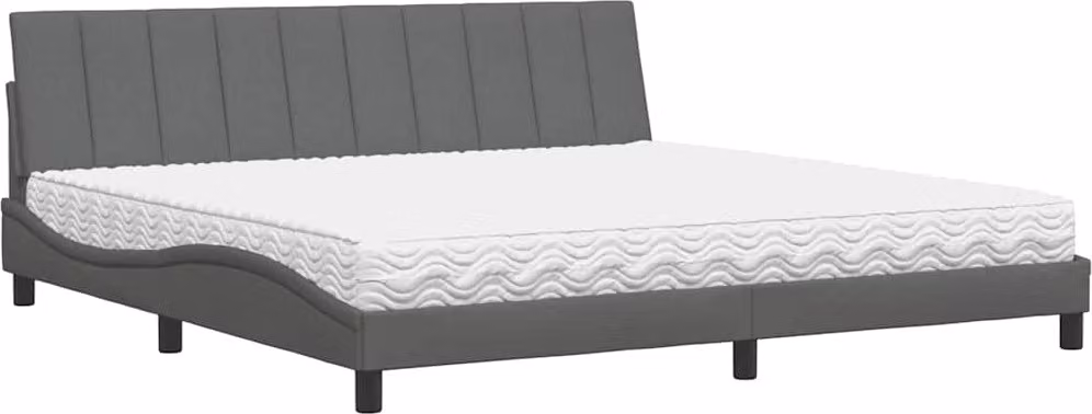 Letto con Materasso Hanko Grigio Scuro 200x200 cm in Tessuto