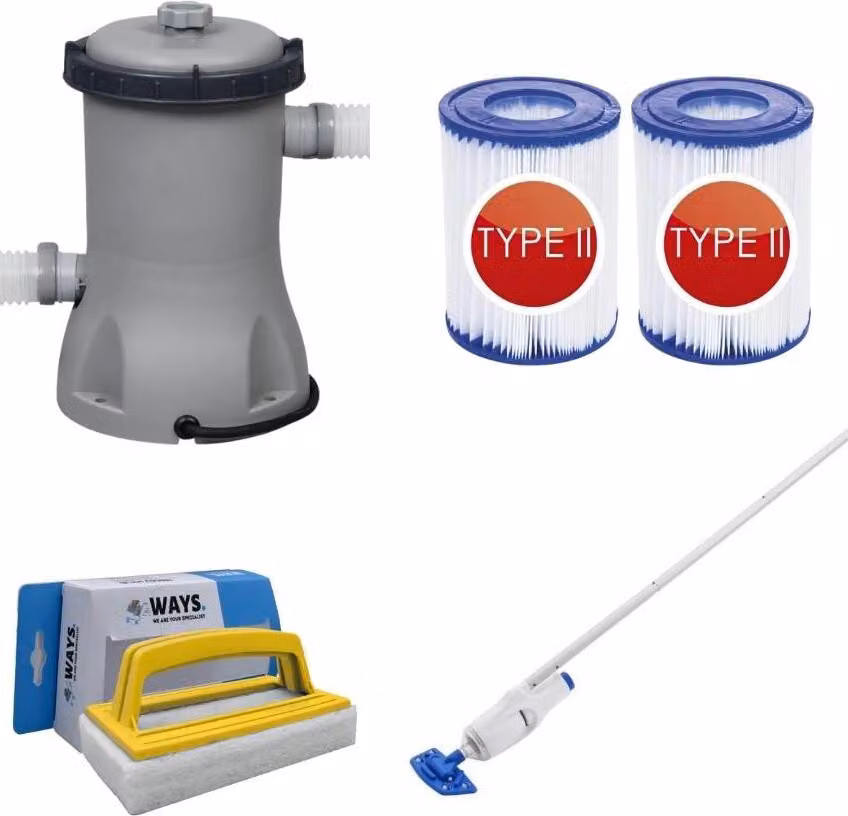 Bestway - Aspiratore per piscina AquaReach & pompa filtro 2006 L/u & 2 filtri tipo II & spazzola WAYS