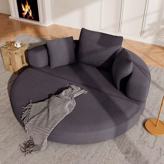 Divano letto pieghevole flessibile 173x176 cm; senza telaio; panca ovale con cuscini; velluto a coste; soggiorno; nero