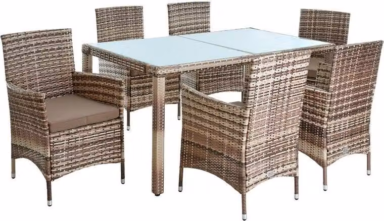 Gruppo di sedute in polyrattan set da pranzo set di mobili da giardino 6 pers. set da giardino beige-marrone