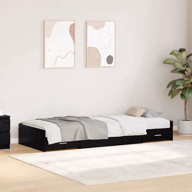 Struttura letto con cassetto vidaXL in legno e MDF colore Nero L: 190 cm, P: 75 cm, H: 28 cm