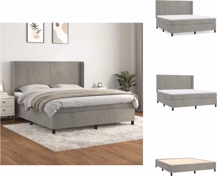 vidaXL Letto a molle con materasso grigio chiaro 160x200 cm in velluto - Letti e strutture letto