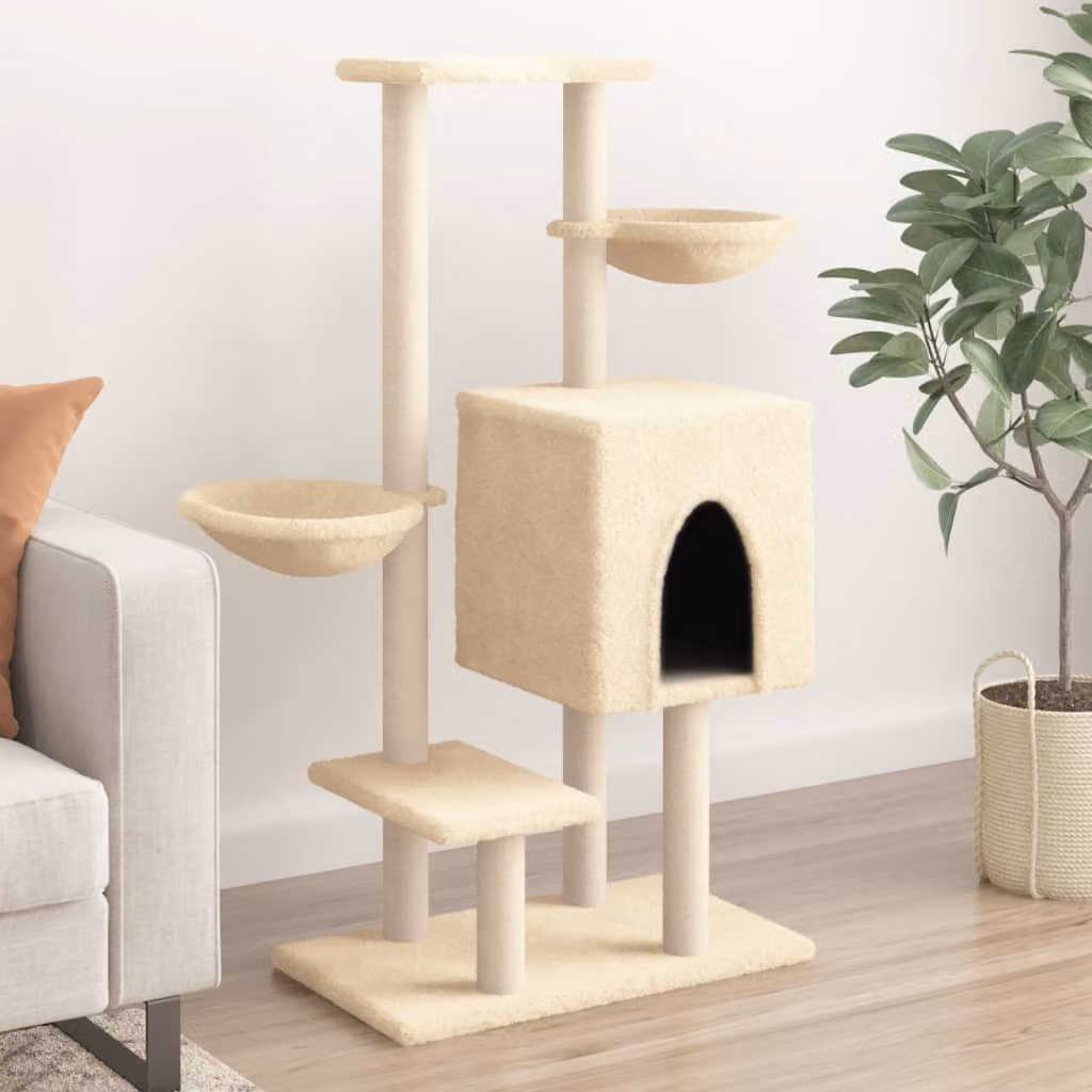 vidaXL Albero per Gatti in Legno e Sisal Beige Altezza: 117 cm