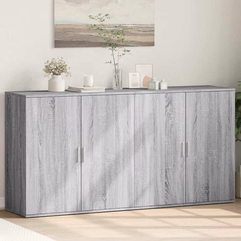 Set di 2 credenze vidaXL in legno MDF grigio per sala da pranzo L: 79 cm, P: 38 cm, H: 80 cm