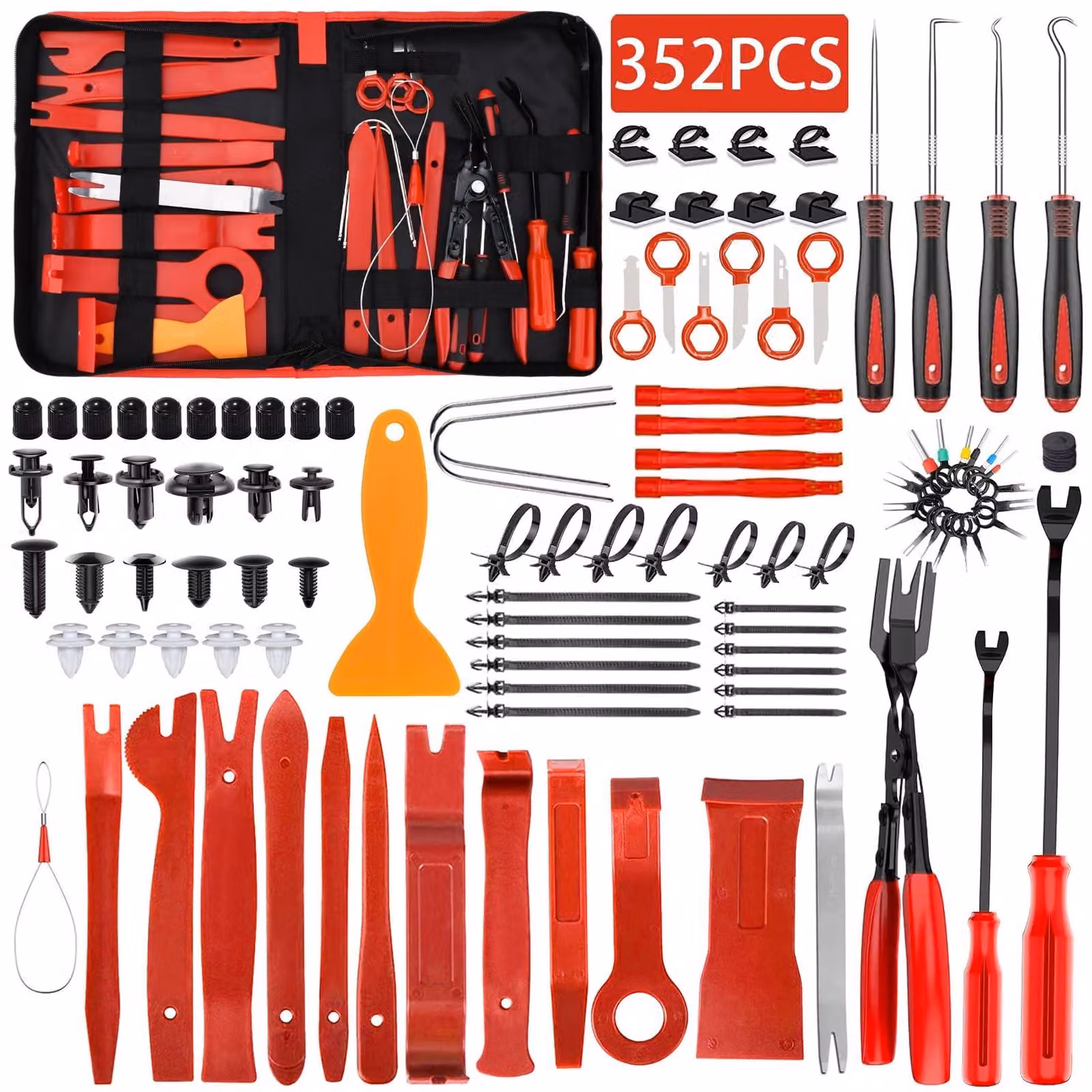 Set di strumenti per lo smontaggio di 352 pezzi - Strumenti per la rimozione delle finiture auto - Strumenti per il cruscotto - Leva in plastica - Strumenti per l'interno dell'auto - Materiale di alta qualità e resistente - Ideale per lavori di interni