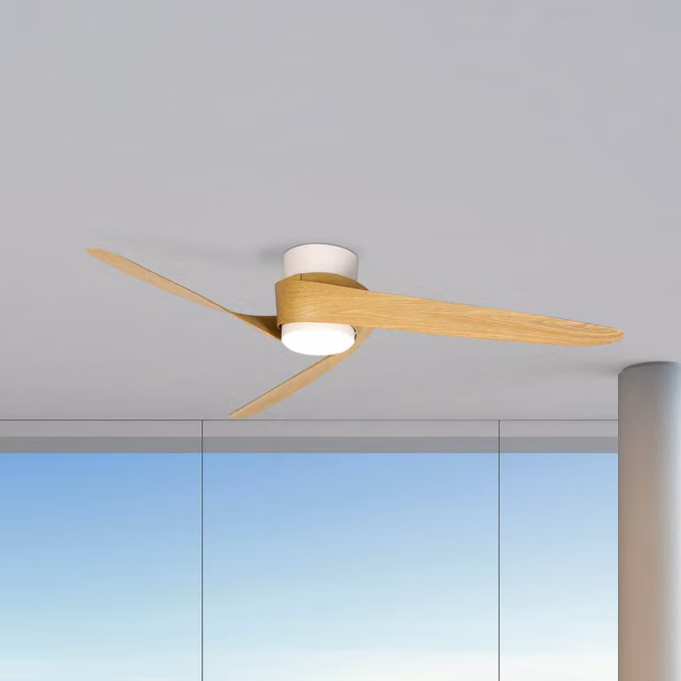 Mantra Iluminación Ventilatore da soffitto LED Groenland M, bianco/legno, DC, silenzioso, CCT dimmerabile, Legno chiaro, Soggiorno / Sala da pranzo, Plastica, Moderno