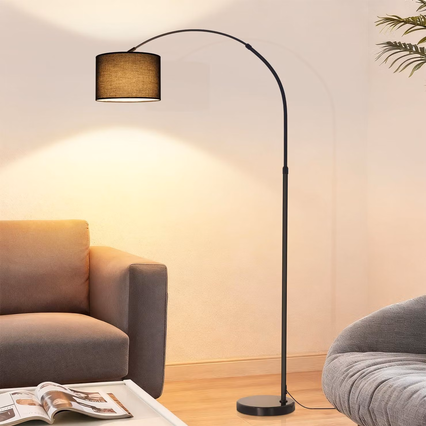 Lampada da terra con paralume in tessuto, diametro 30 cm, altezza 181 cm, base in marmo, attacco E27, colore nero