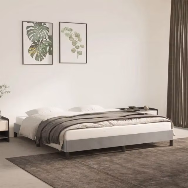 Struttura Letto Design Mania in Velluto Grigio Chiaro con Doghe in Legno L/P/H: 180 x 200 x 25 cm – 1