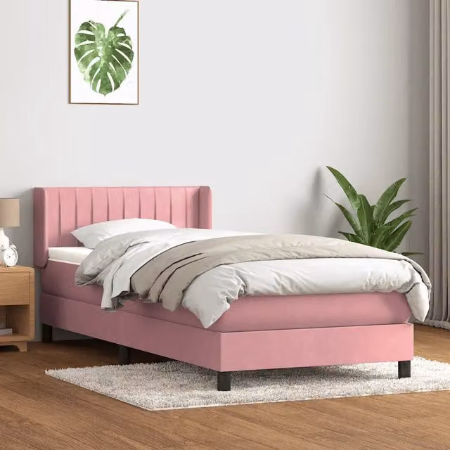 Letto a molle con materasso ibrido vidaXL in velluto rosa e bianco L: 83 cm, P: 223 cm, H: 151 cm – 1