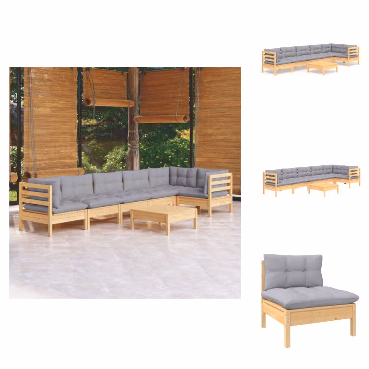 vidaXL set da salotto da giardino 7 pezzi con cuscini grigi in legno di pino - Set di mobili da giardino