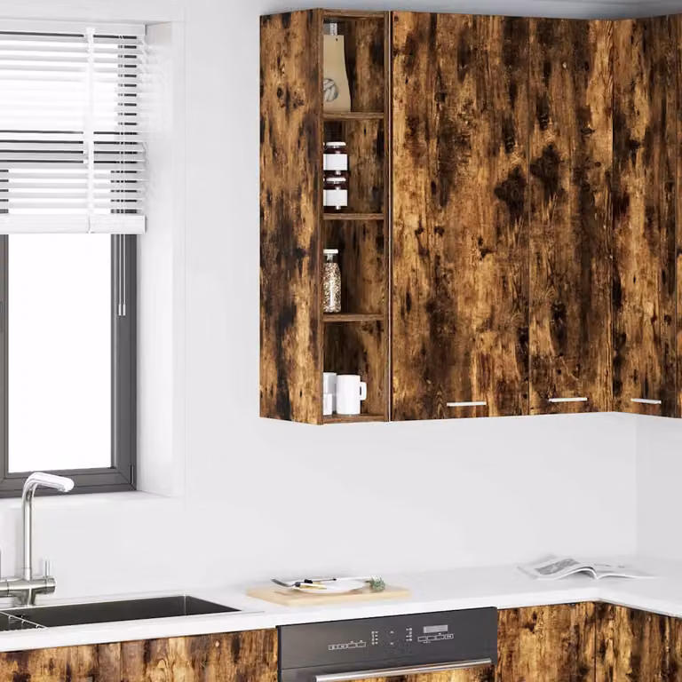 Armadio pensile da cucina moderno vidaXL in rovere fumé marrone con ante a battente e ripiani interni L/P/H: 20 x 29,5 x 100 cm