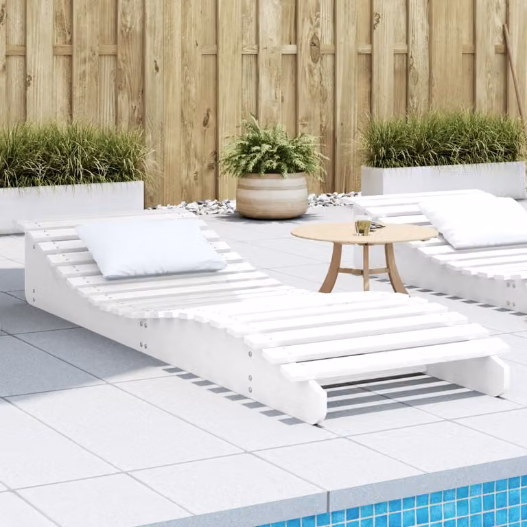 vidaXL Lettino Prendisole in Legno di Pino Bianco con Cuscino Impermeabile L: 205 cm, P: 70 cm, H: 31,5 cm