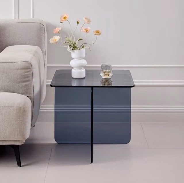 Tavolino da salotto 45x45x41 cm grigio in vetro temperato; multiuso