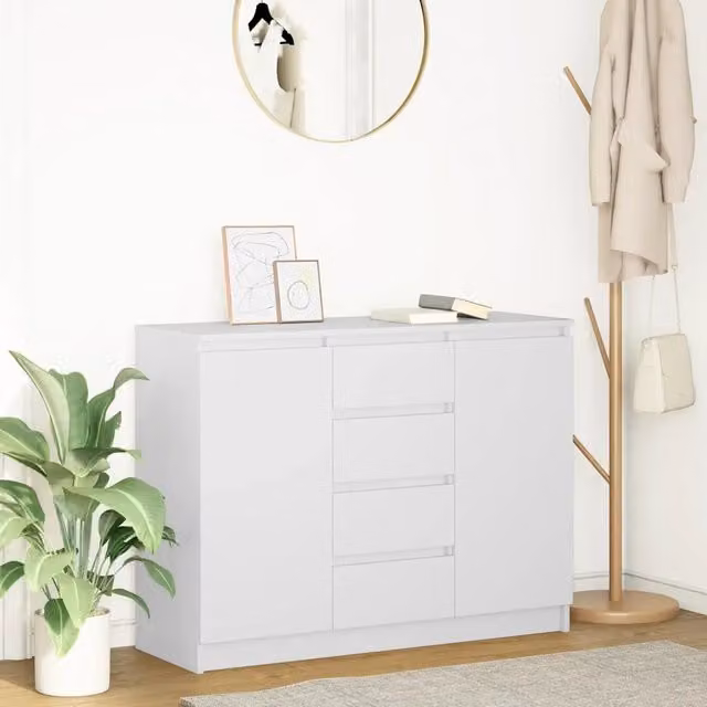 Credenza moderna con cassetti vidaXL in legno multistrato bianco L: 100,5 cm, P: 35 cm, H: 76 cm