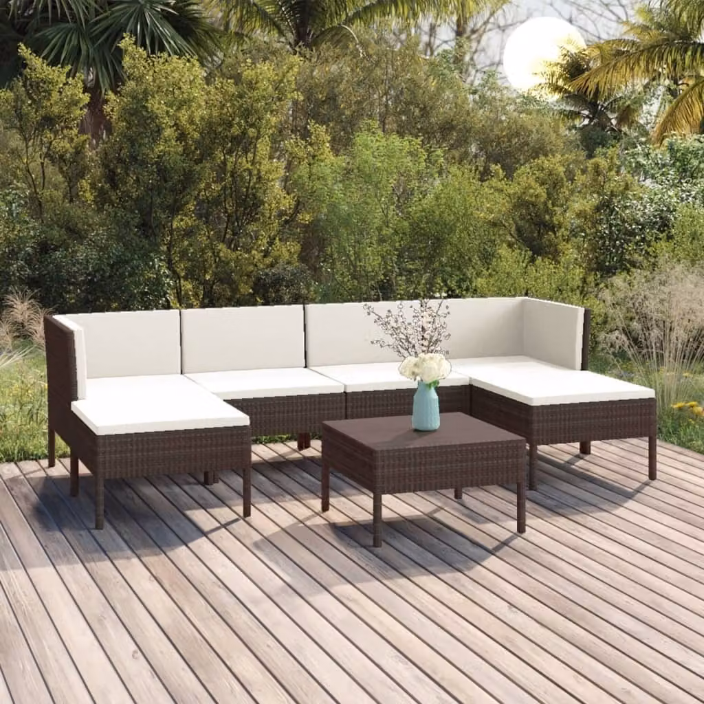 Maison Exclusive - Set da giardino da 7 pezzi con cuscini in polyrattan marrone
