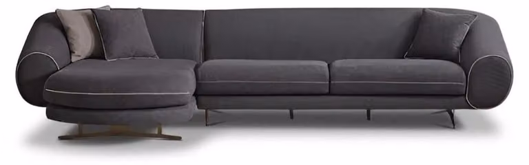 Divano angolare moderno, color grigio scuro, divano a forma di L con design ricercato