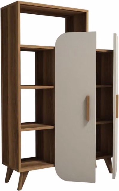 Mobile in legno con ripiano "Form" - 90 x 32 x 132 cm - Noce Crema