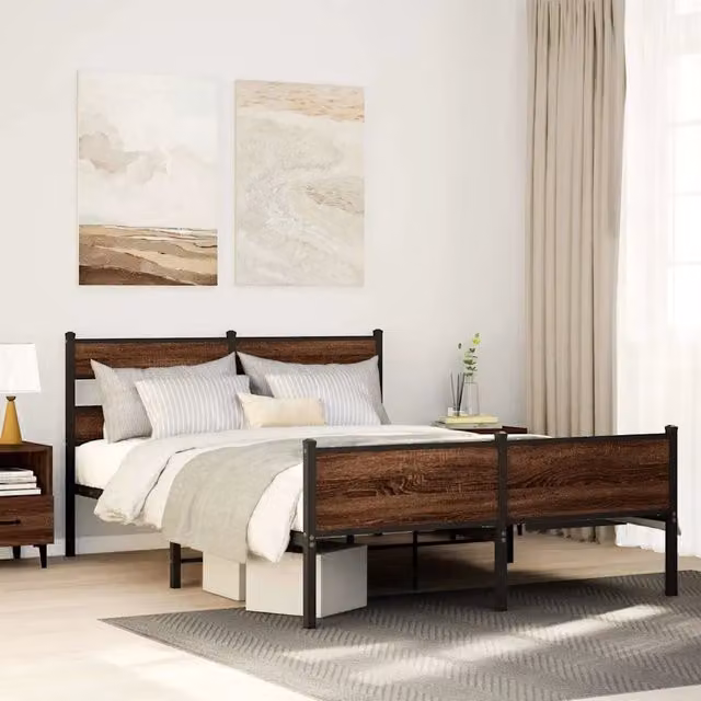 Giroletto senza Materasso in Metallo-Struttura Letto Rovere Marrone 160x200 cm 970586