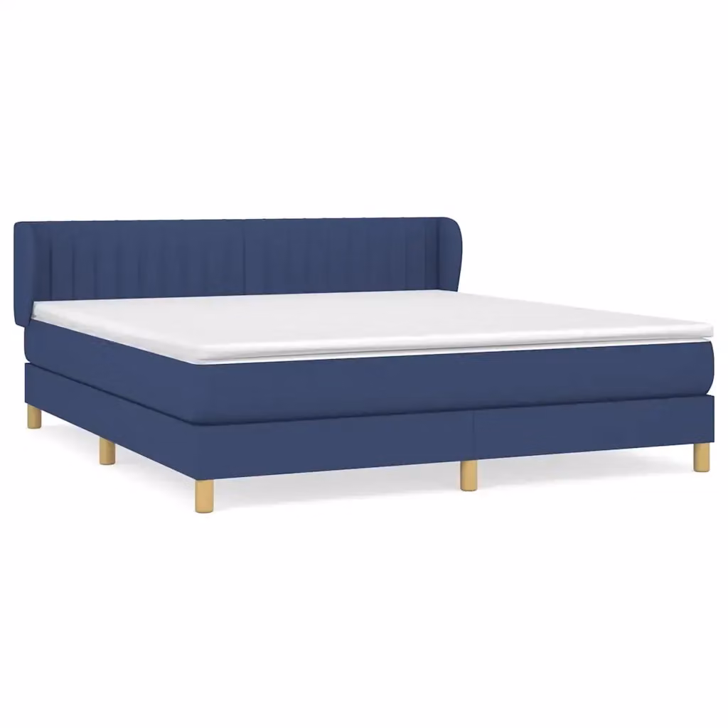 vidaXL Giroletto a Molle con Materasso Ibrido in Tessuto Blu e Bianco L/P: 160 x 200 cm – 2