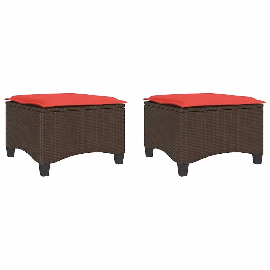 Set di 2 sgabelli da giardino vidaXL in polyrattan marrone con cuscini resistenti ai raggi UV L/P/H: 55 x 55 x 36 cm