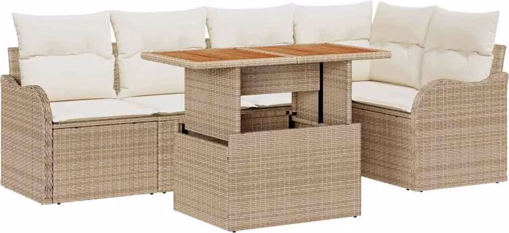 Set Divano da Giardino 6 pcs Beige Poly Rattan