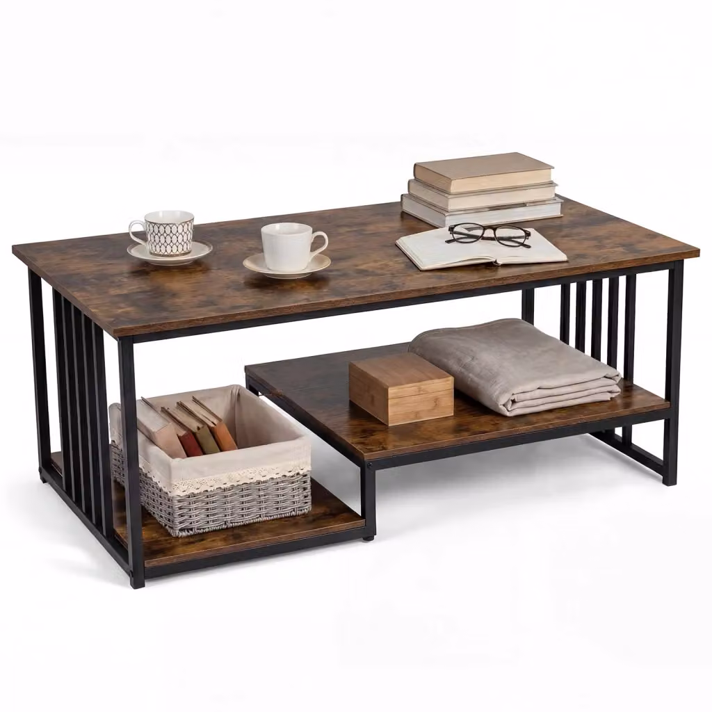 Tavolino da caffè rettangolare moderno DESIGN IN con 2 ripiani e struttura in metallo e legno, Marrone, L: 110 cm, P: 60 cm, H: 45 cm – 2