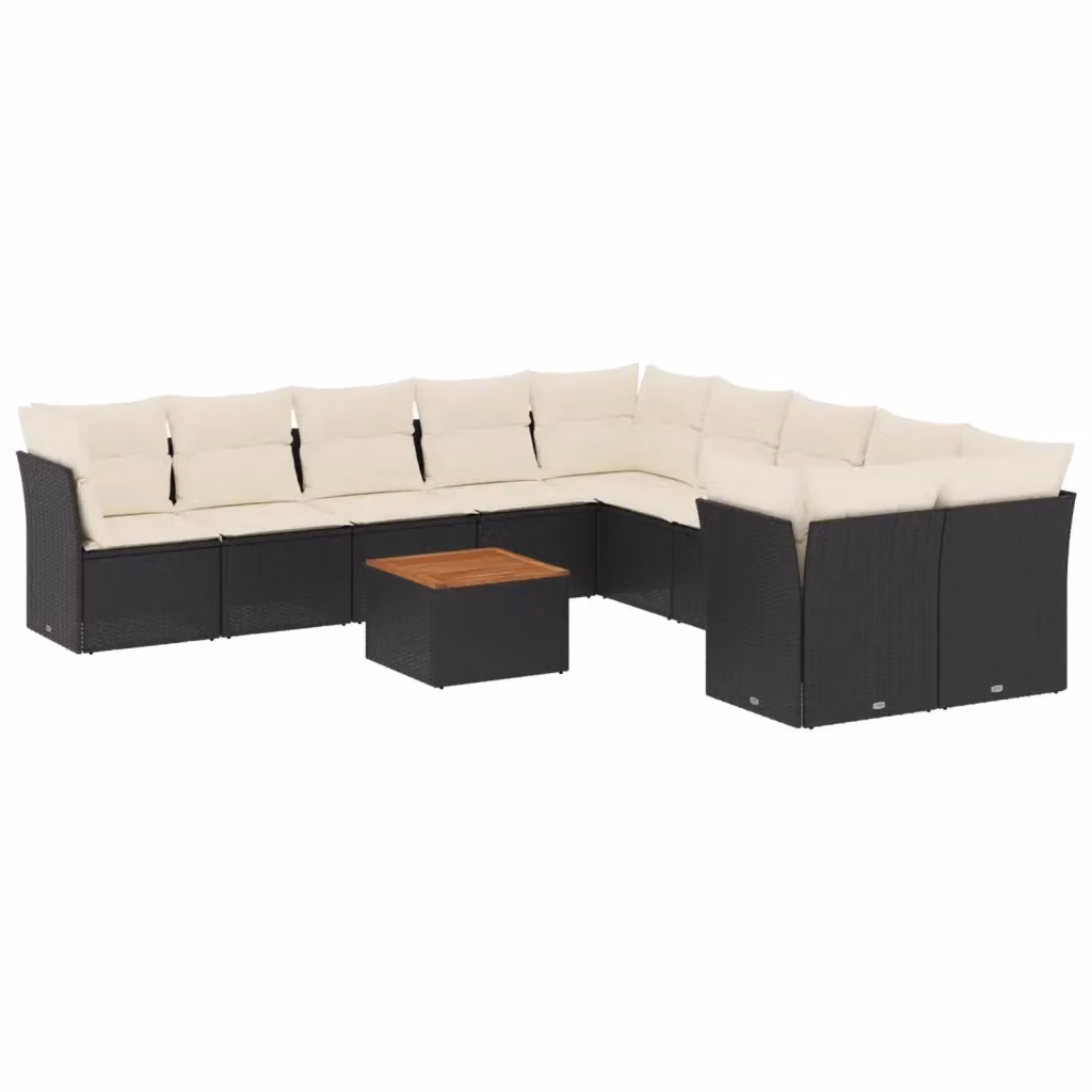 vidaXL Set Divani da Giardino 11 pz in Polyrattan Nero con Cuscini e Tavolino da Esterno – 2