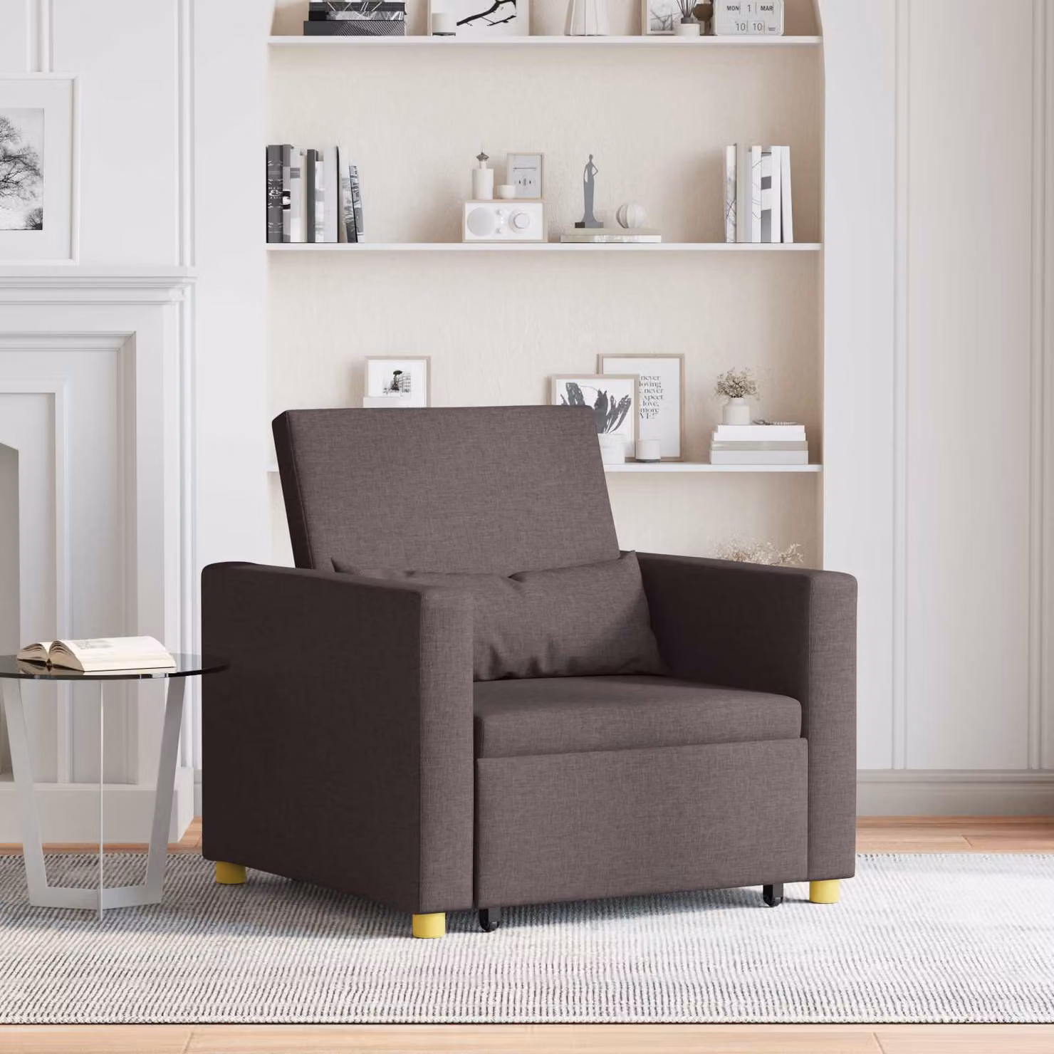 vidaXL Divano letto estraibile singolo moderno in tessuto marrone con braccioli