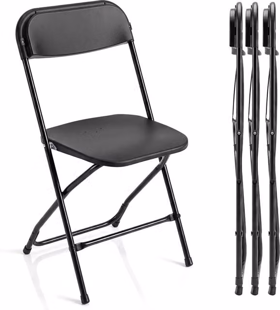 Set di 4 sedie pieghevoli salvaspazio con schienale ergonomico e seduta quadrata, Sedie in plastica e metallo per casa ufficio feste Nero