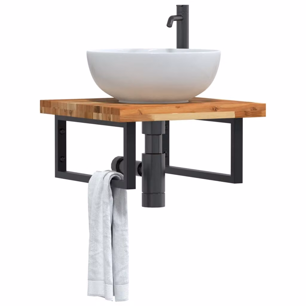 vidaXL Ripiano da Parete per Lavabo in Legno di Acacia e Metallo, Nero e Marrone