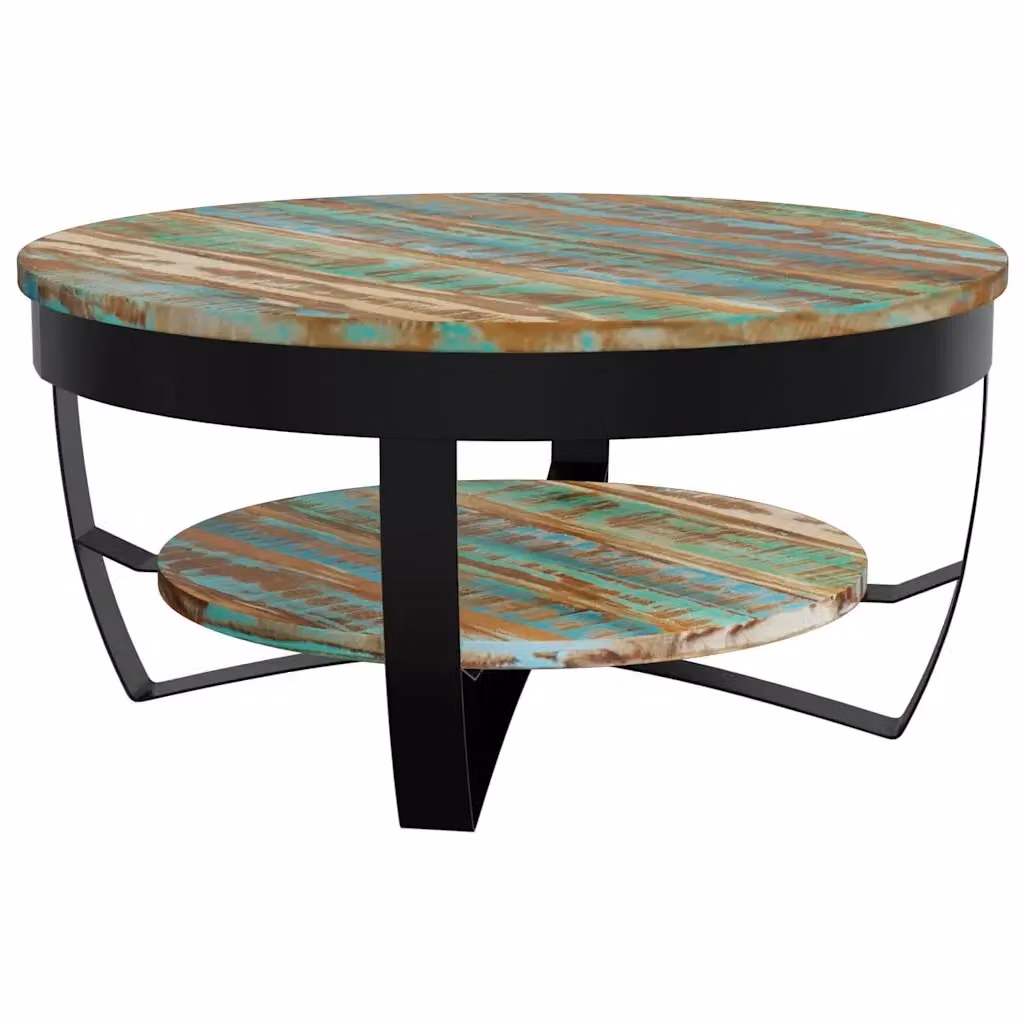Tavolino da salotto rotondo vidaXL in legno massello multicolore stile industrial – 2