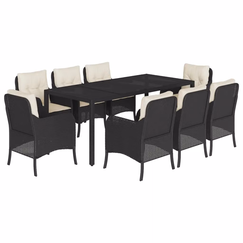 Set da pranzo da giardino vidaXL in polyrattan nero e bianco con tavolo in vetro e 9 pezzi – 2