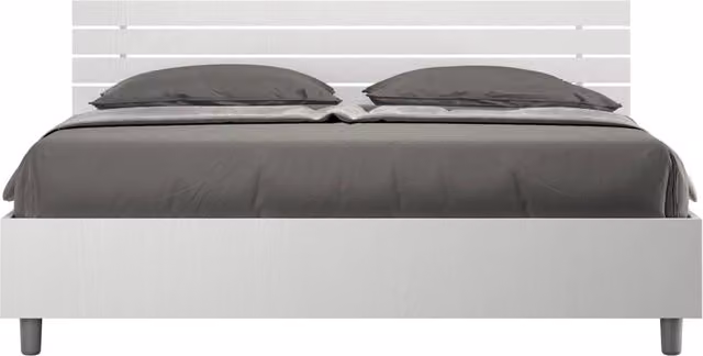 BS COM Letto matrimoniale contenitore 160x200 testata dritta con doghe bianco frassino